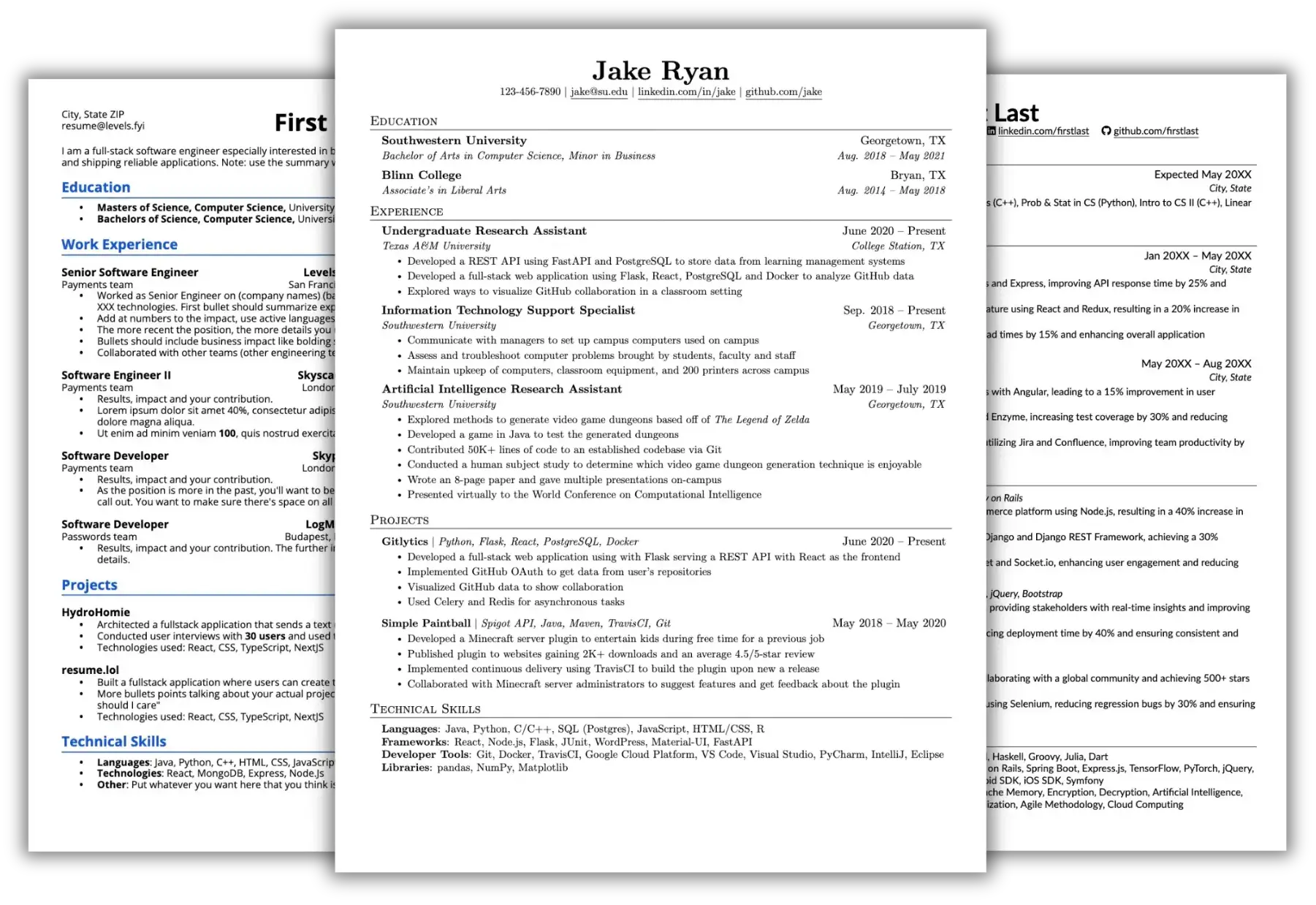 Three sample resumes